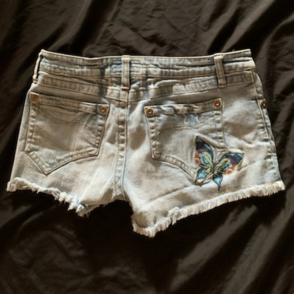 Vintage Butterfly Frayed Denim Shorts